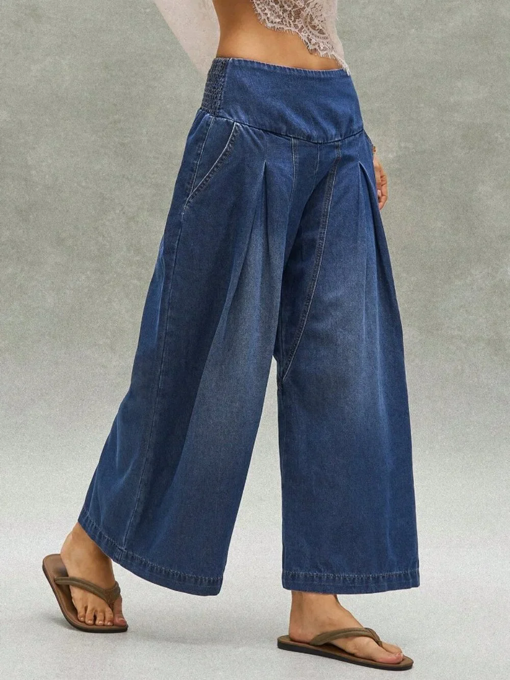 Blue Casual Women's Woven Denim Loose Fit Long Pants